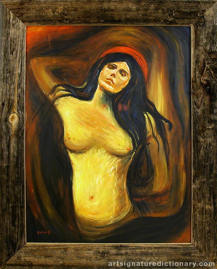 Close-up details showing Edvard MUNCH signature forgery characteristics