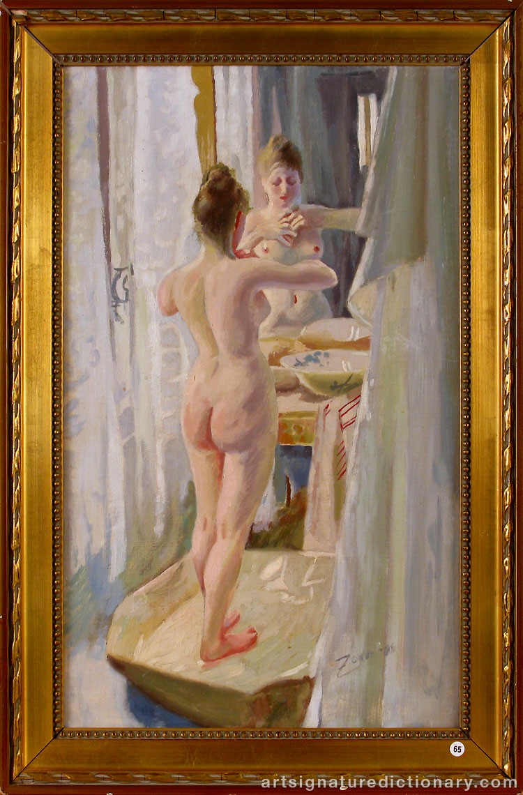 Close-up details showing Anders ZORN signature forgery characteristics