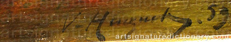 Authentic signature by Victor Pierre HUGUET on  artwork