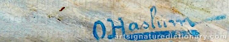 Authentic signature by O. HASLUM on  artwork