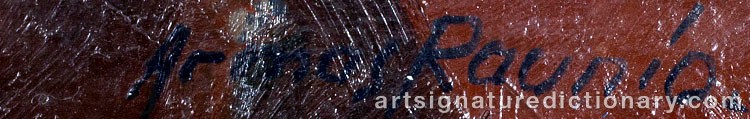 Authentic signature by Armas RAUNIO on  artwork
