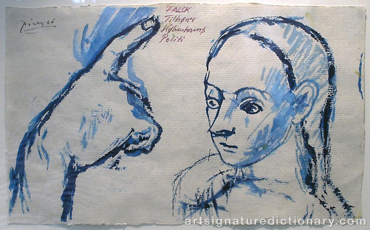 Close-up details showing Pablo PICASSO signature forgery characteristics