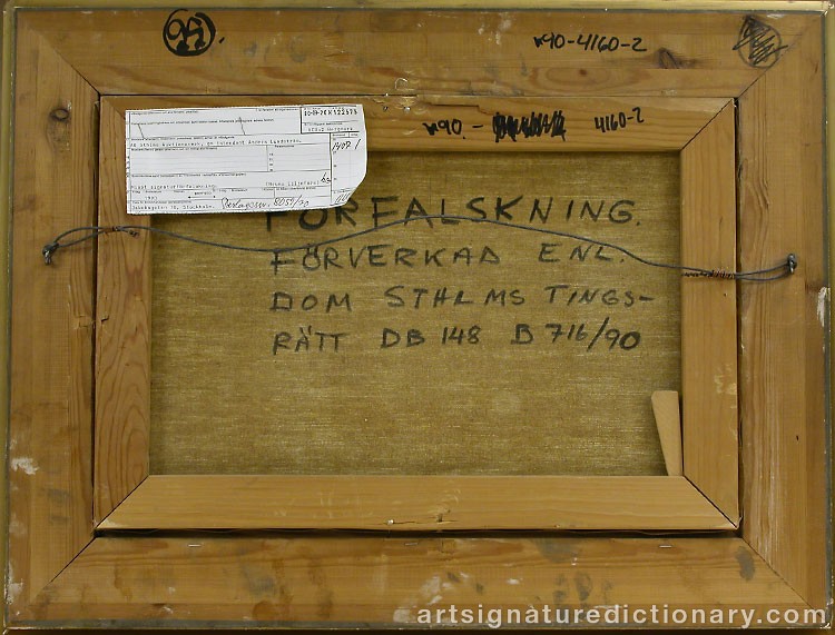 Close-up details showing Bruno LILJEFORS signature forgery characteristics