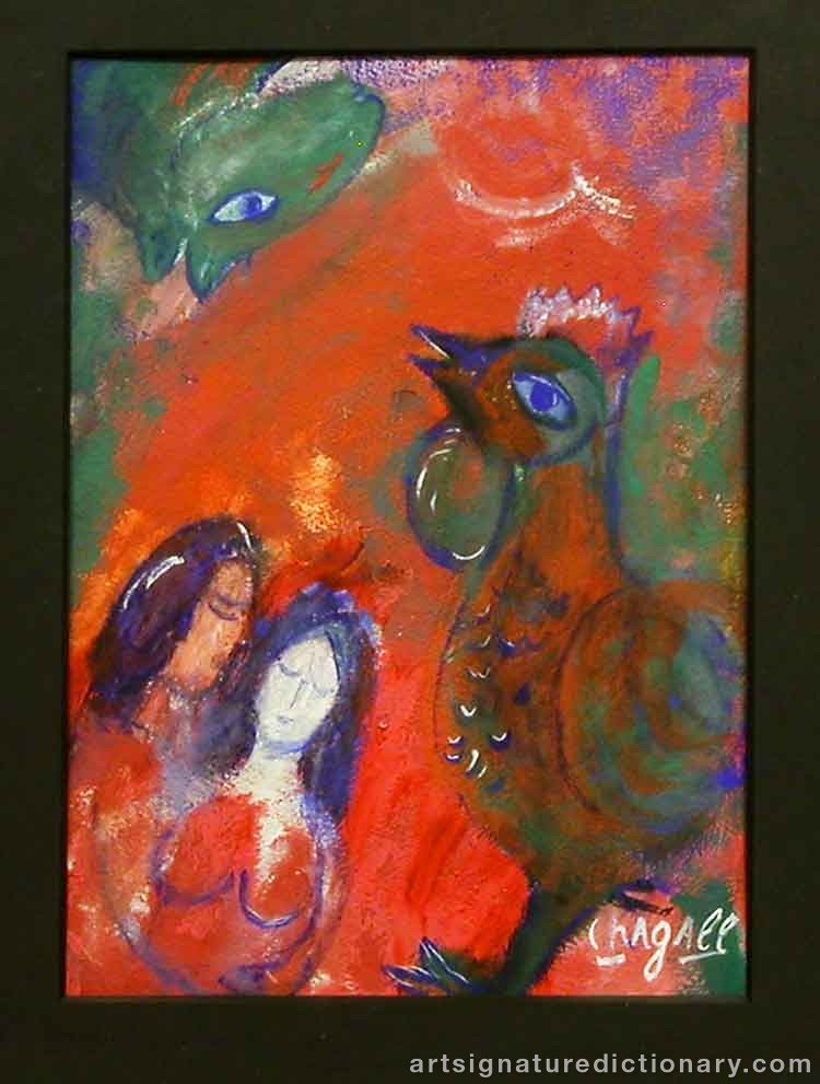 Close-up details showing Marc CHAGALL signature forgery characteristics