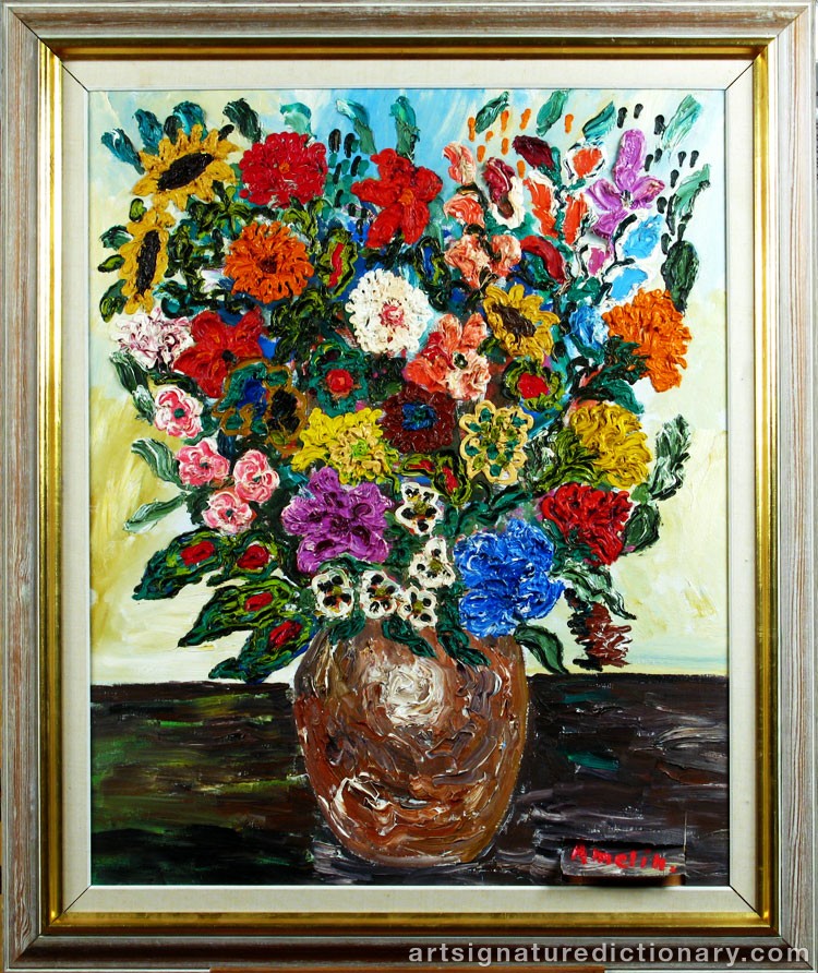 Close-up details showing Albin AMELIN signature forgery characteristics