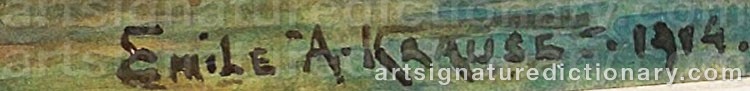 Authentic signature by Emil Axel KRAUSE on artwork