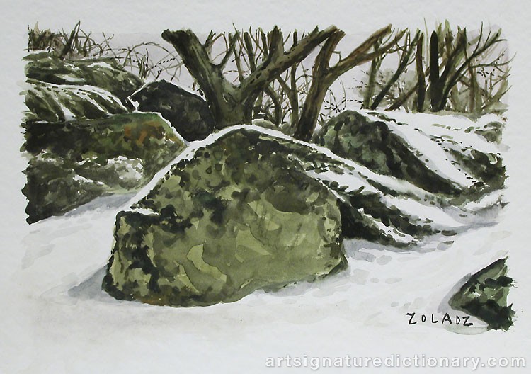 Close-up details showing Stanislaw ZOLADZ signature forgery characteristics