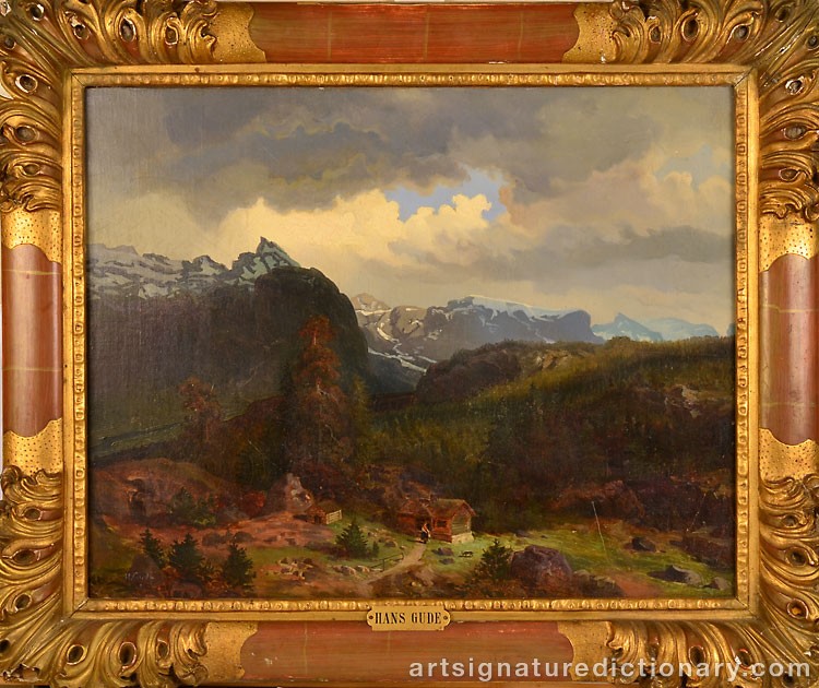 Close-up details showing Hans Fredrik GUDE signature forgery characteristics