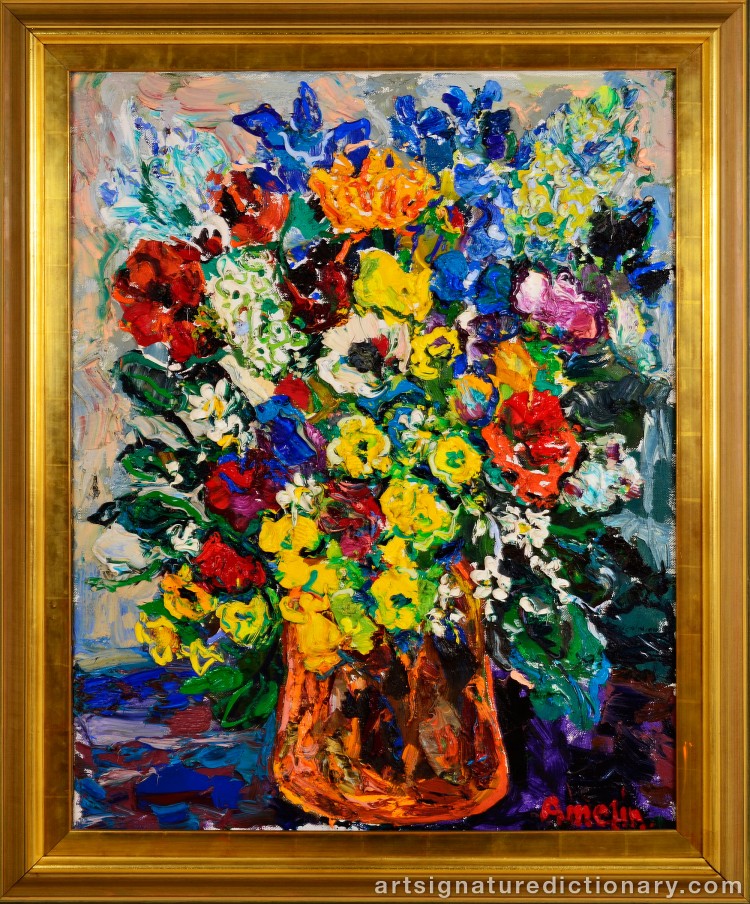 Close-up details showing Albin AMELIN signature forgery characteristics