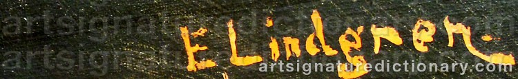 Authentic signature by E. LINDGREN on  artwork
