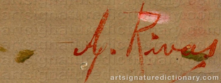 Authentic signature by Antonio RIVAS on  artwork