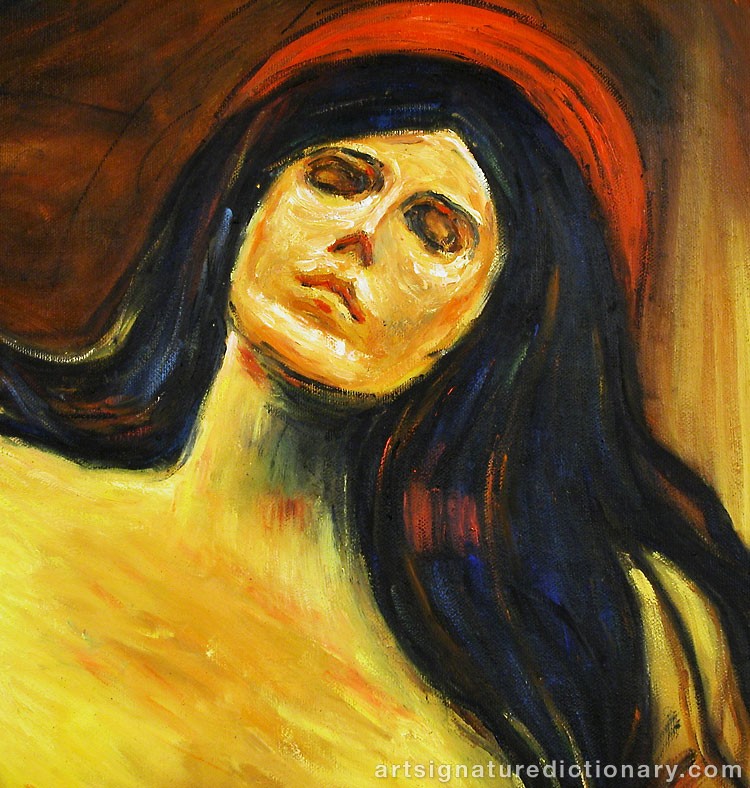 Close-up details showing Edvard MUNCH signature forgery characteristics