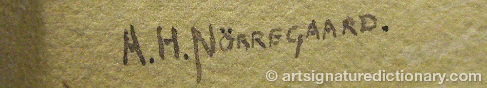 Authentic signature by A.h. NÖRREGAARD on  artwork