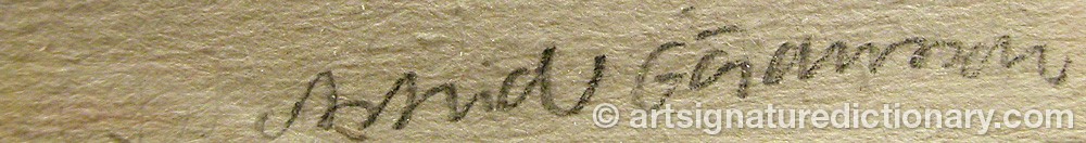 Authentic signature by Astrid GÖRANSSON on  artwork