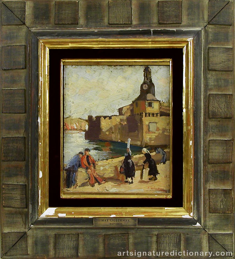 Close-up details showing Max LIEBERMANN signature forgery characteristics