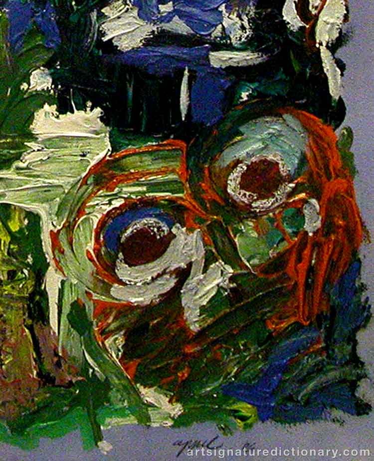 Close-up details showing Karel APPEL signature forgery characteristics