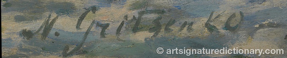 Authentic signature by Nikolai Nikolaievich GRITSENKO on  artwork