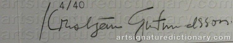 Authentic signature by Kristján GUDMUNDSSON on  artwork