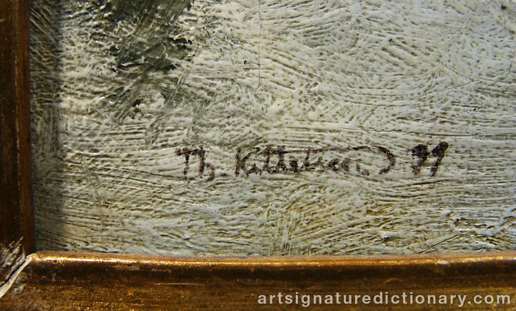 Close-up details showing Theodor Severin KITTELSEN signature forgery characteristics
