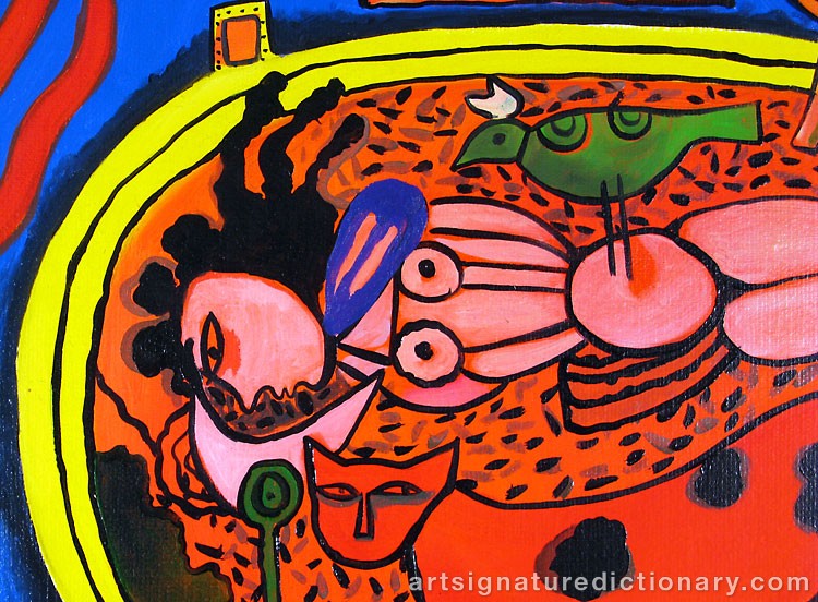 Close-up details showing Cornelis Guillaum Corneille Van ‘Corneille’ BEVERLOO signature forgery characteristics