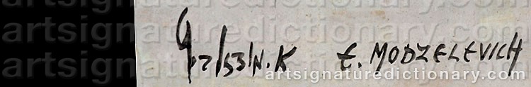 Authentic signature by Efraim MODZELEVICH on  artwork