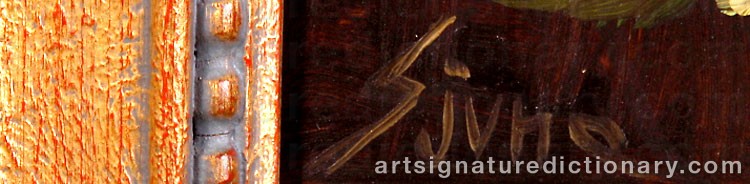 Authentic signature by Johan Alfred SJUNE on  artwork