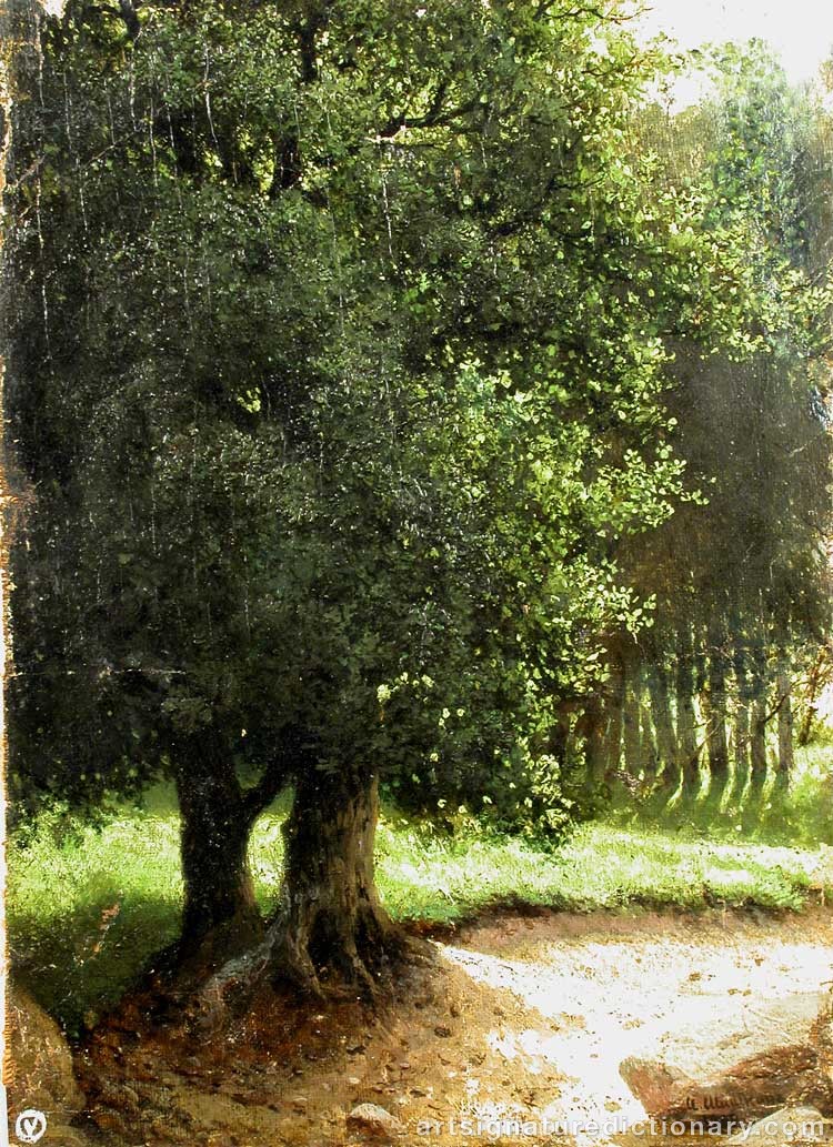 Close-up details showing Ivan Ivanovitch SHISHKIN signature forgery characteristics