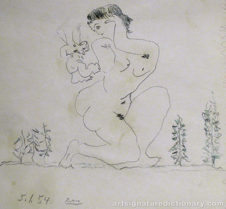 Close-up details showing Pablo PICASSO signature forgery characteristics