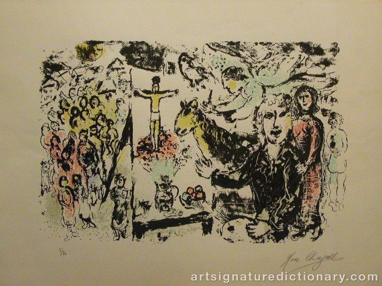 Close-up details showing Marc CHAGALL signature forgery characteristics