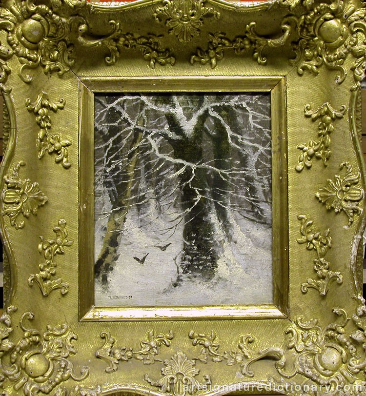 Close-up details showing Theodor Severin KITTELSEN signature forgery characteristics