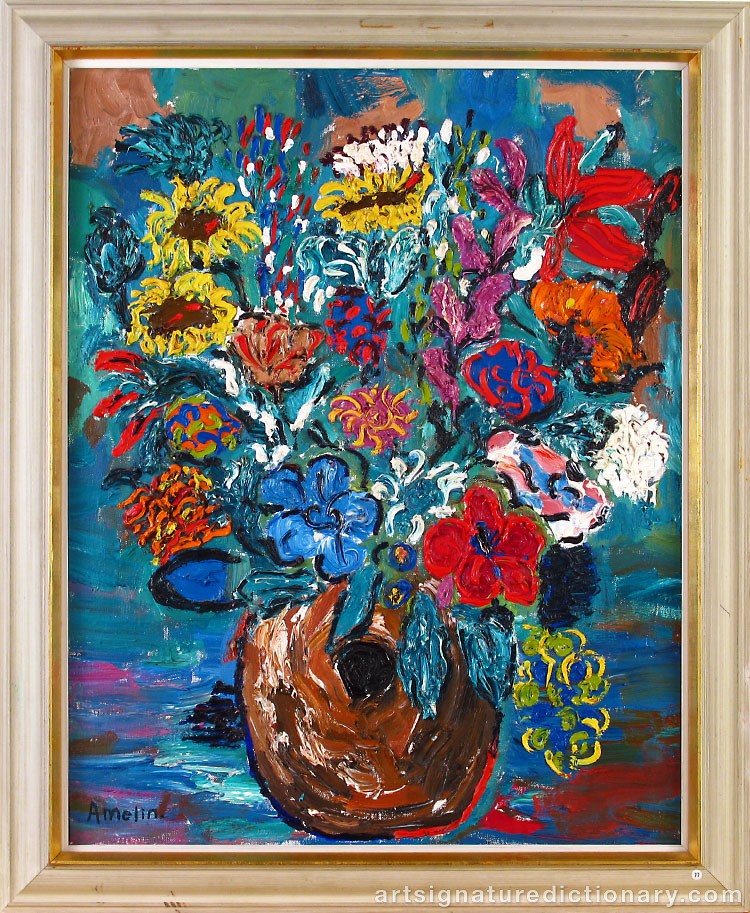 Close-up details showing Albin AMELIN signature forgery characteristics