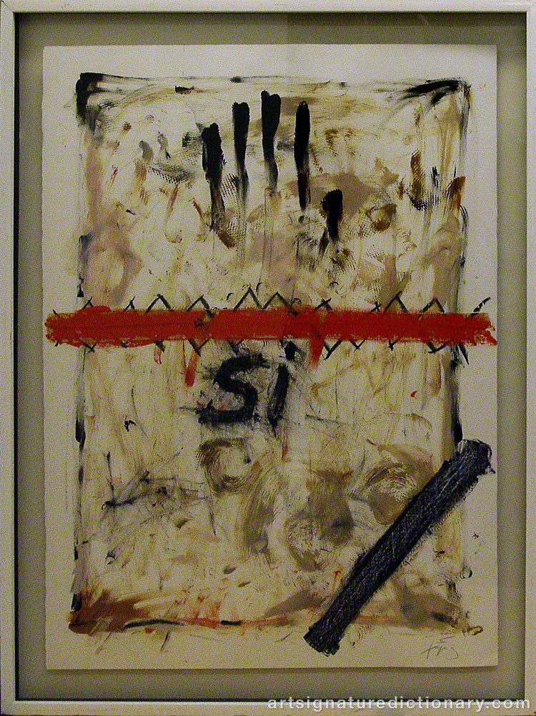 Close-up details showing Antoni TAPIES signature forgery characteristics