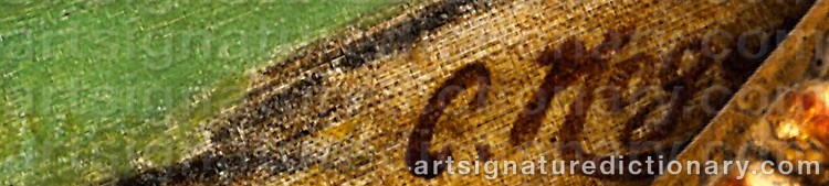 Authentic signature by Charles HOGUET on  artwork