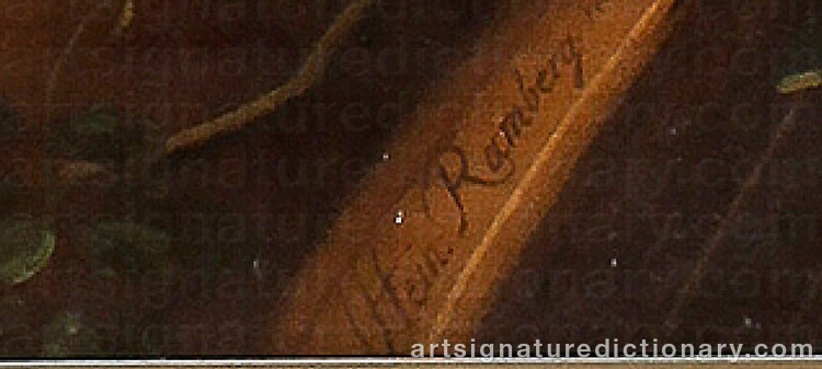 Authentic signature by Johann Heinrich RAMBERG on  artwork