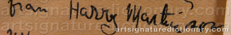Authentic signature by Harry MARTINSON on  artwork