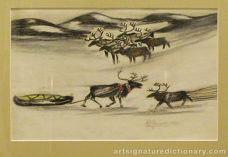 Close-up details showing Nils Nilsson (Sami Artist) SKUM signature forgery characteristics