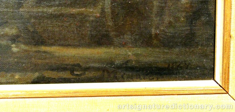 Close-up details showing Constantin Emile MEUNIER signature forgery characteristics