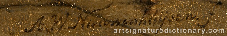 Authentic signature by Adrianus Willem NIEUWENHUYZEN on Painting/Watercolour artwork