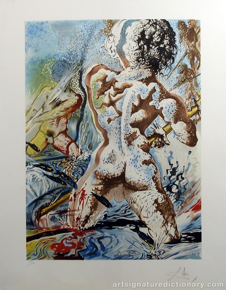 Close-up details showing Salvador DALI signature forgery characteristics