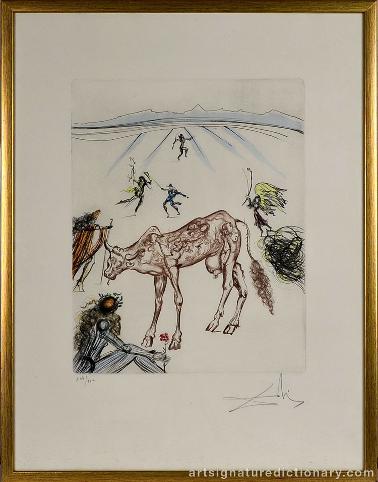 Close-up details showing Salvador DALI signature forgery characteristics