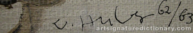 Authentic signature by Walter Karl HUBER on artwork