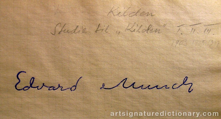 Close-up details showing Edvard MUNCH signature forgery characteristics