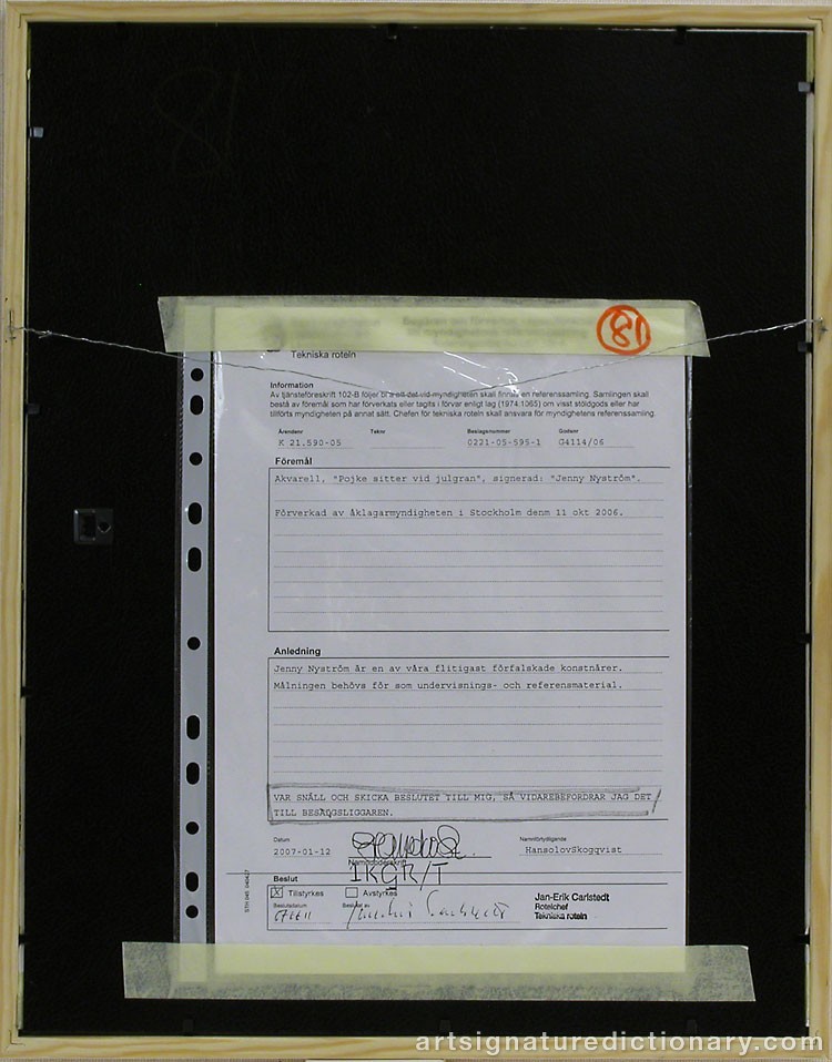 Close-up details showing Jenny NYSTRÖM signature forgery characteristics