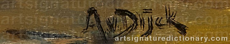 Authentic signature by Albert Van DIJCK on  artwork