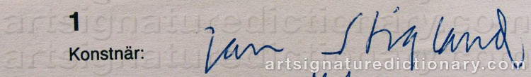 Authentic signature by Jan STIGLAND on  artwork