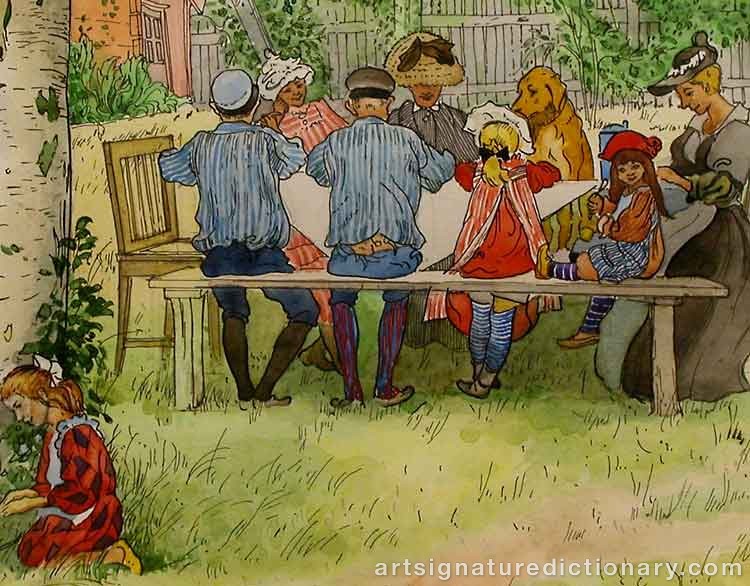 Close-up details showing Carl LARSSON signature forgery characteristics