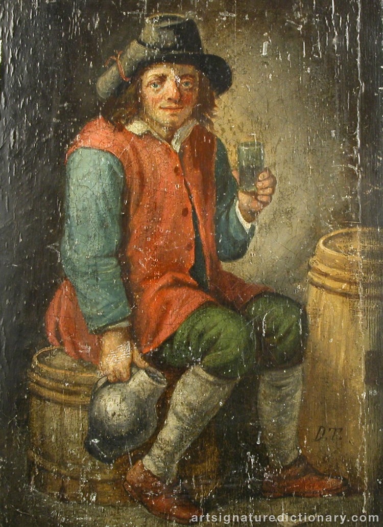 Close-up details showing David The Younger TENIERS signature forgery characteristics