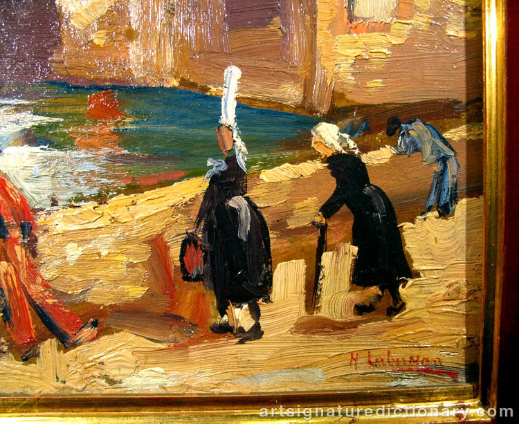 Close-up details showing Max LIEBERMANN signature forgery characteristics