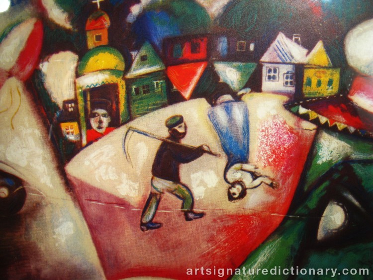 Close-up details showing Marc CHAGALL signature forgery characteristics