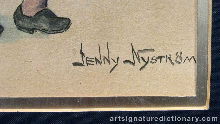 Close-up details showing Jenny NYSTRÖM signature forgery characteristics